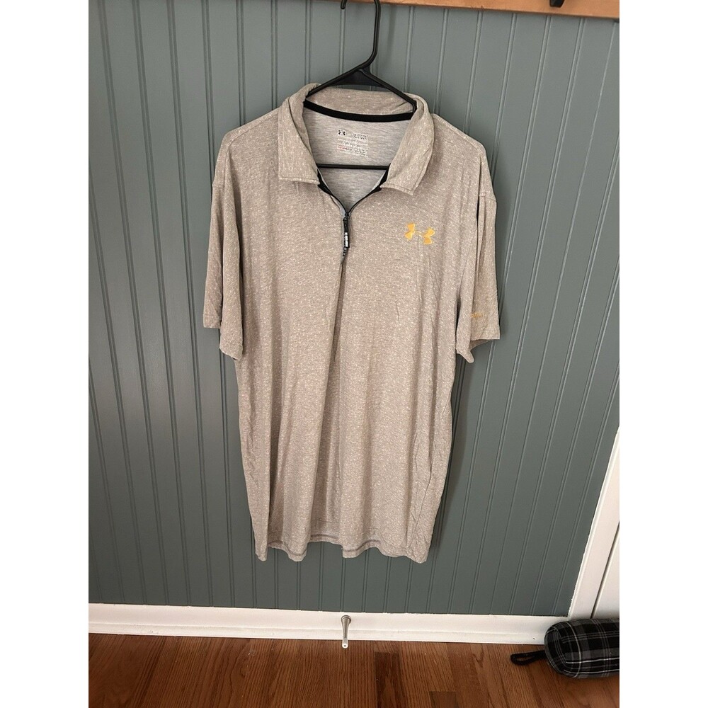 Under Armour Golf Pullover Mens 2XL Beige Tan 1/4 Zip Short Sleeve UA 1373674
